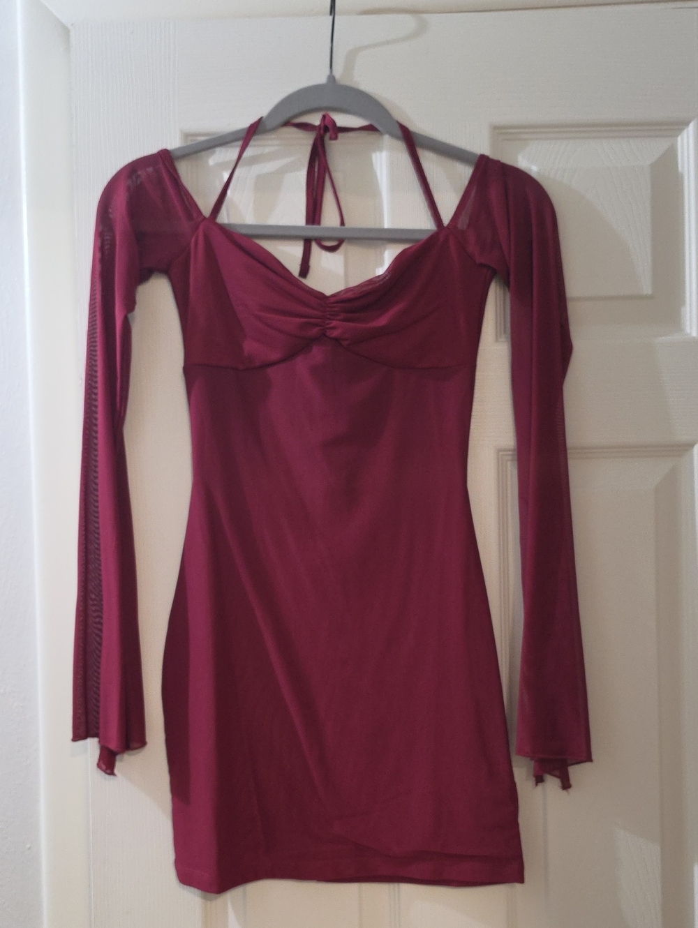 Edikted Burgundy Halter Long-Sleeve Mini Dress